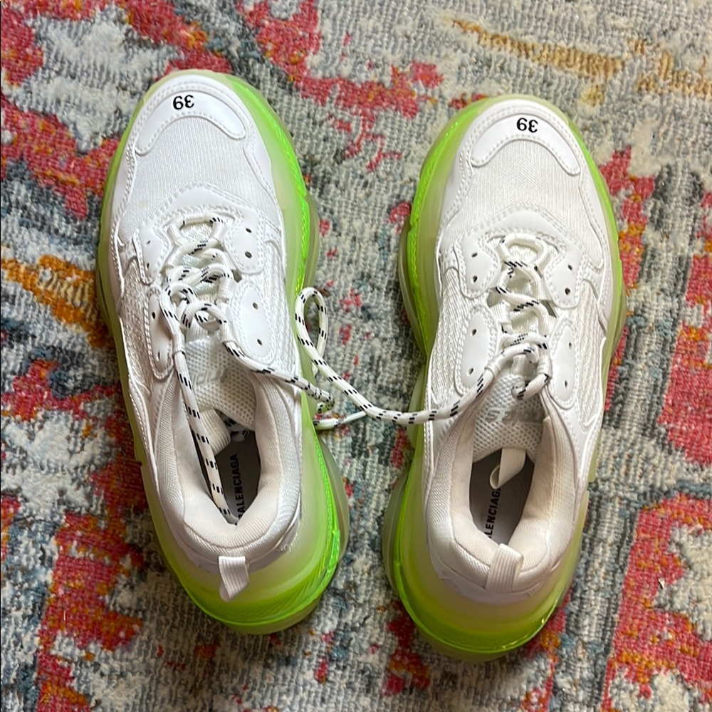 Balenciaga White and Green Sneakers with Chunky Sole